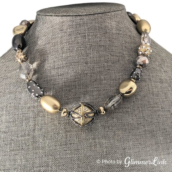 Chico's Tri-Tone Mixed Bead Shapes Geometric Focal Bead Necklace - Picture 3 of 13